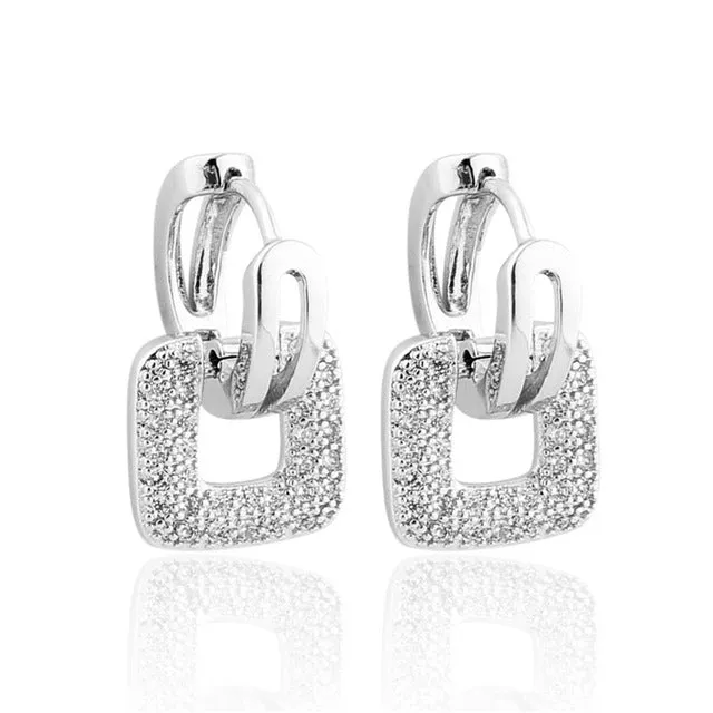 GULICX Brand 2017 Unique Square Shaped Piercing Small Huggie Hoop Earring for Women Gold-color Earing Round CZ Jewelry E218
