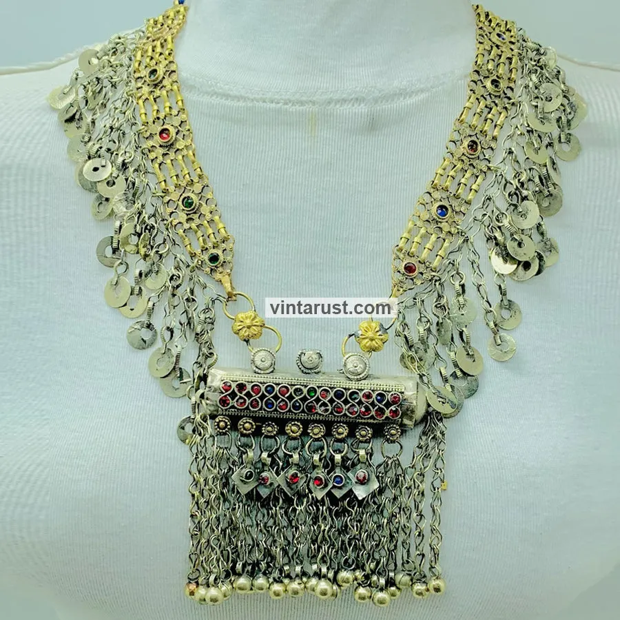 Gypsy Big Pendant Necklace With Dangling Tassels