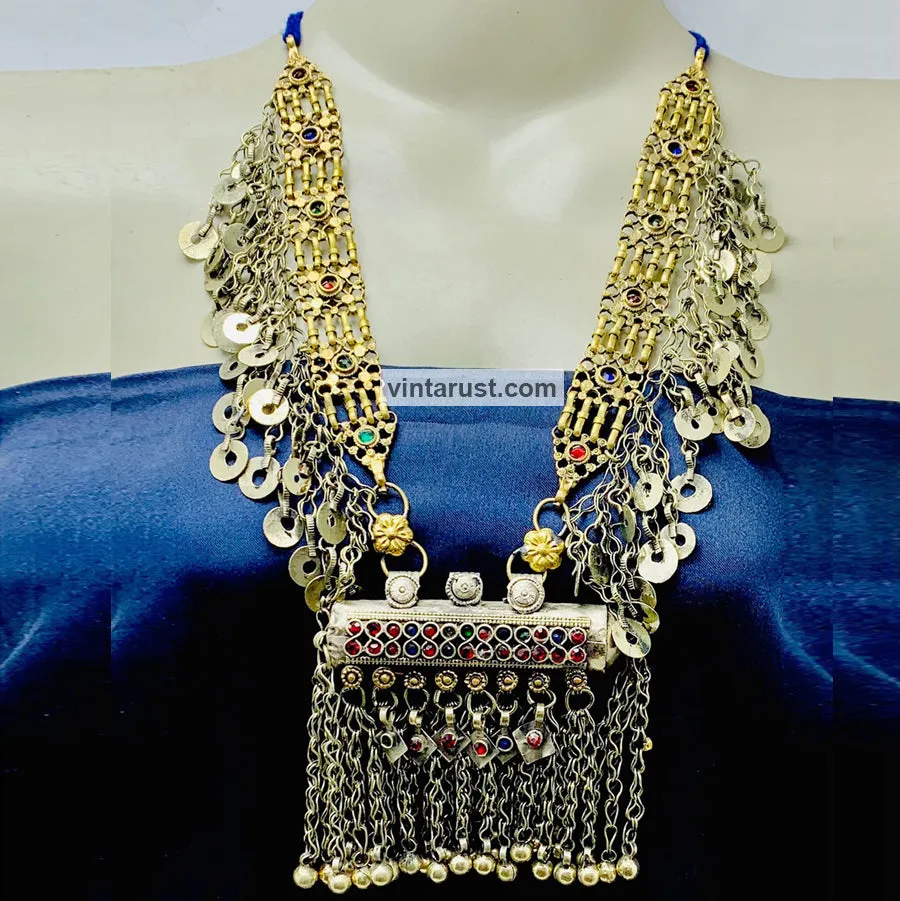 Gypsy Big Pendant Necklace With Dangling Tassels