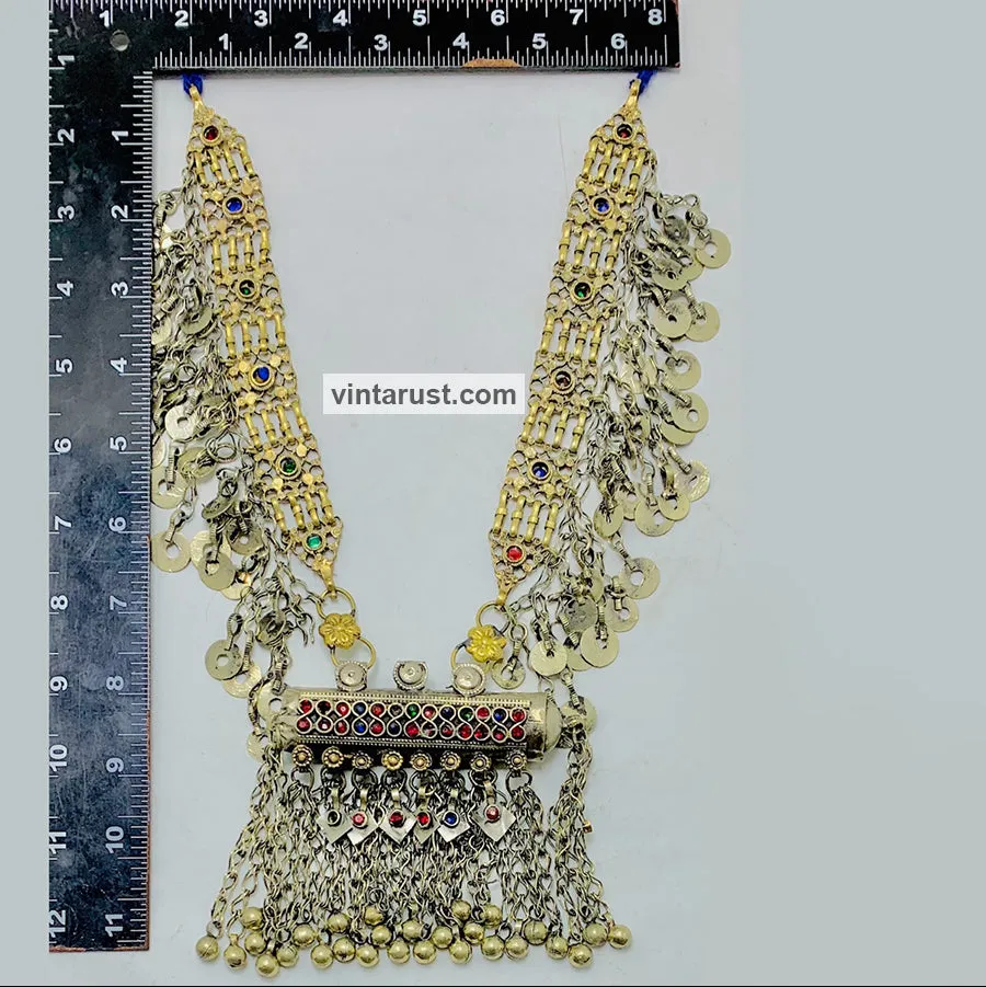 Gypsy Big Pendant Necklace With Dangling Tassels