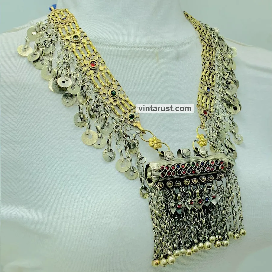 Gypsy Big Pendant Necklace With Dangling Tassels