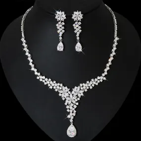 High-end Heavy Industry  Simulation Diamond Necklace Female Earrings Suit