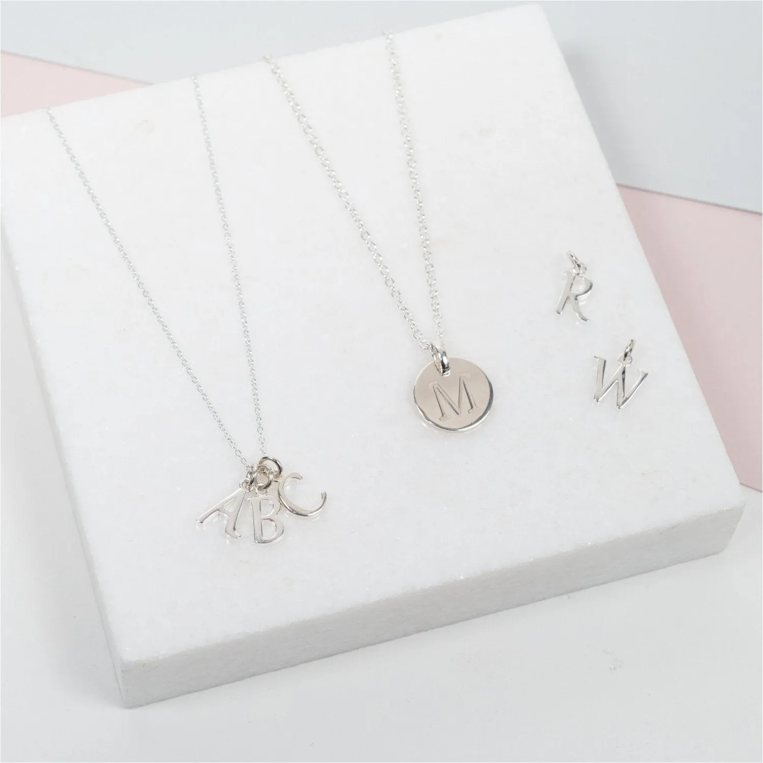 Hobury Silver Disc Engraved Initial Pendant