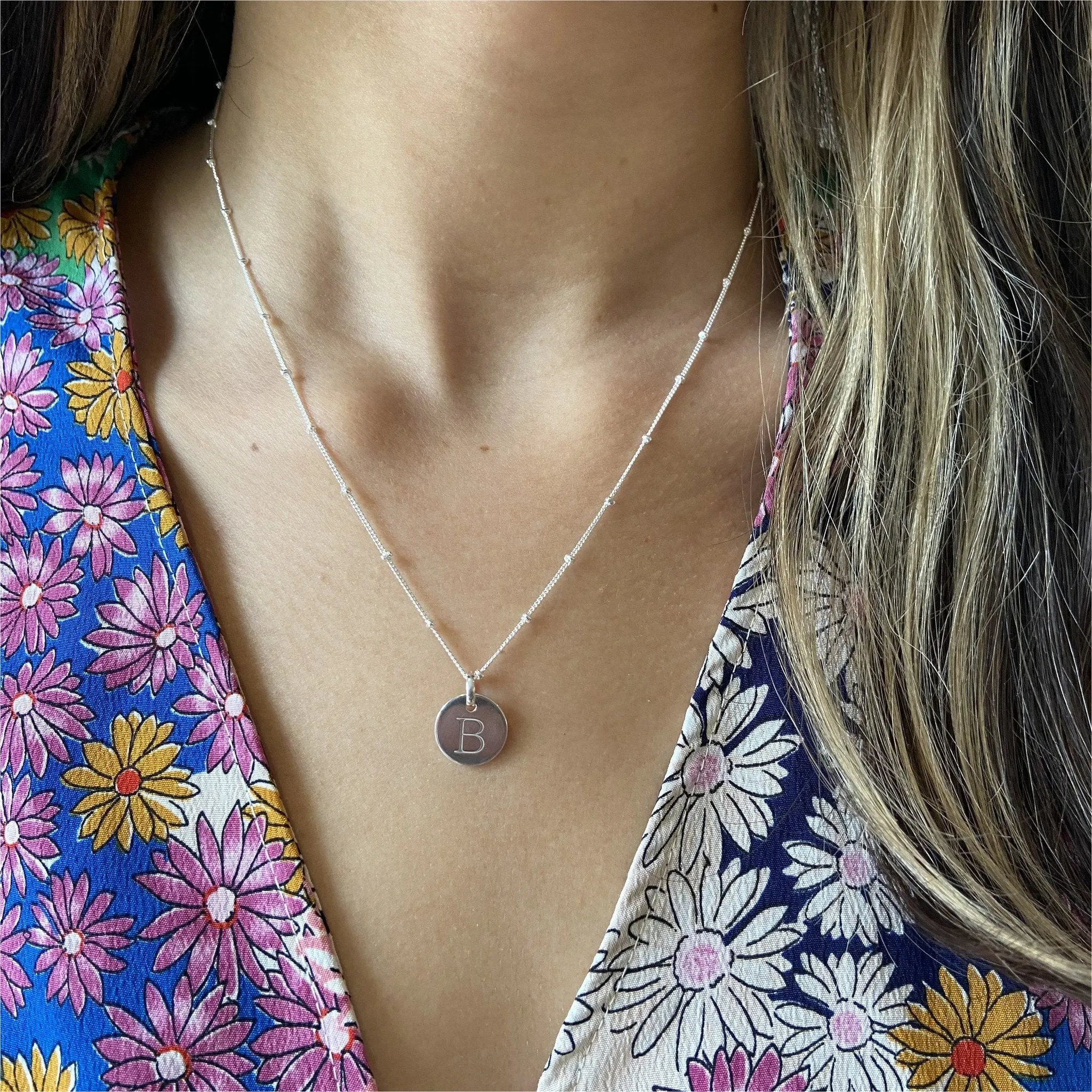 Hobury Silver Disc Engraved Initial Pendant