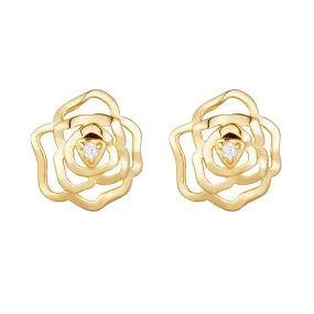Hollowed Out Roses Silver Stud Earrings