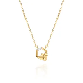 Honeycomb Diamant Biene Halskette in 9ct Gelb Gold