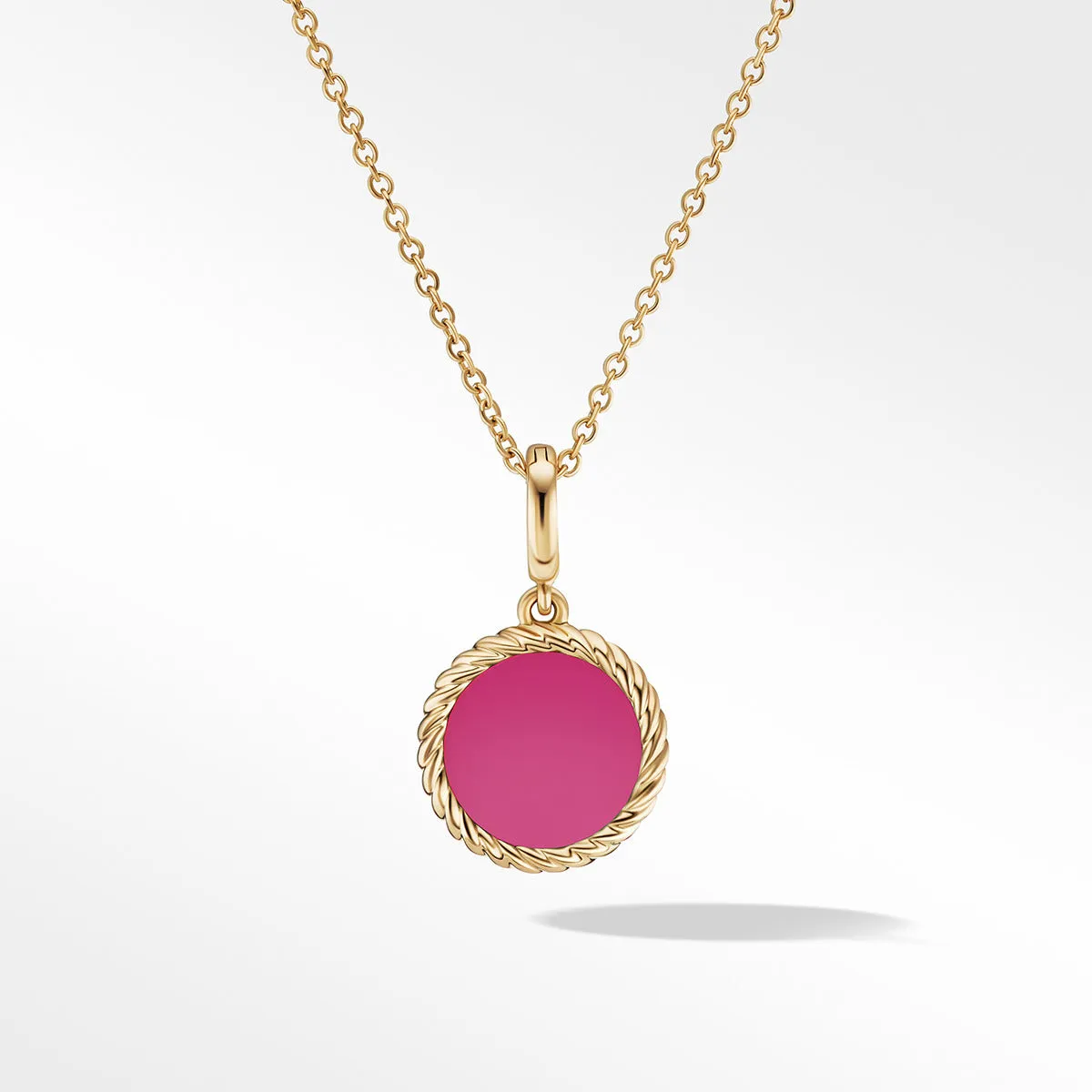Hot Pink Enamel Charm Necklace with 18K Yellow Gold and Diamond