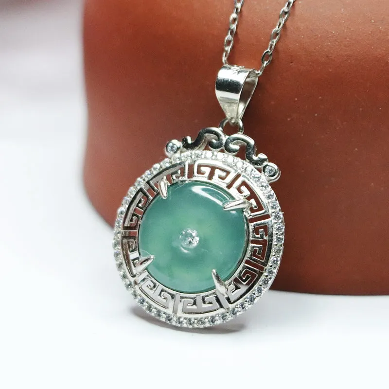 Ice Blue Green Jade Sterling Silver Pendant - Fortune's Favor Collection