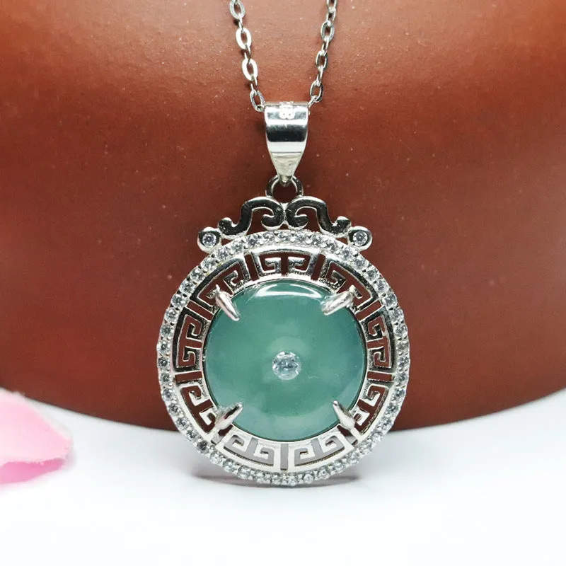 Ice Blue Green Jade Sterling Silver Pendant - Fortune's Favor Collection