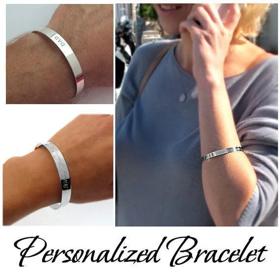 Inscription Personalized Cuff Sterling Silver Bracelet