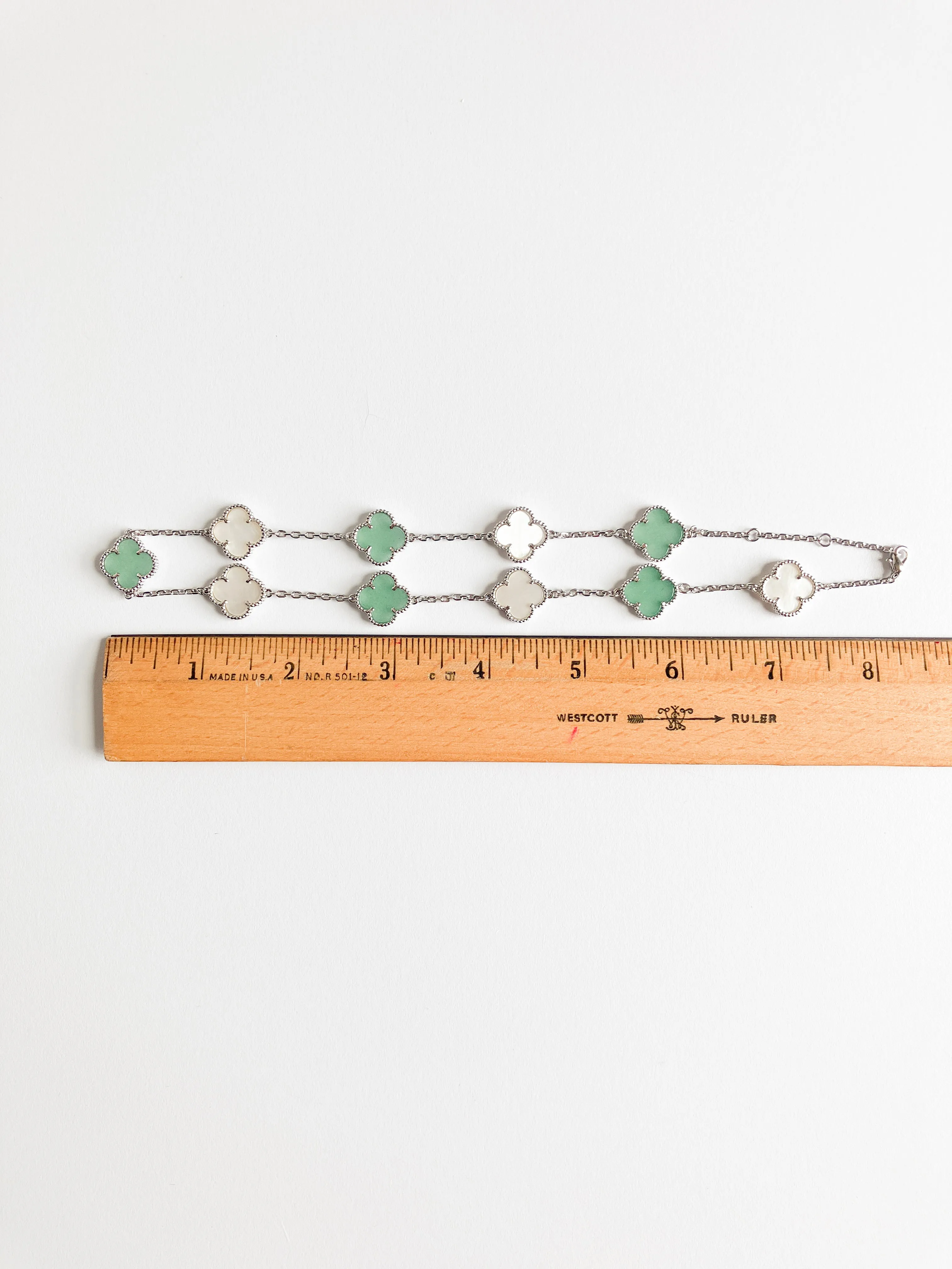 Jade and Mother of Pearl Quatrefoil Necklace in Silver