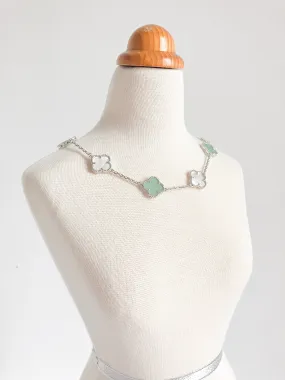 Jade and Mother of Pearl Quatrefoil Necklace in Silver