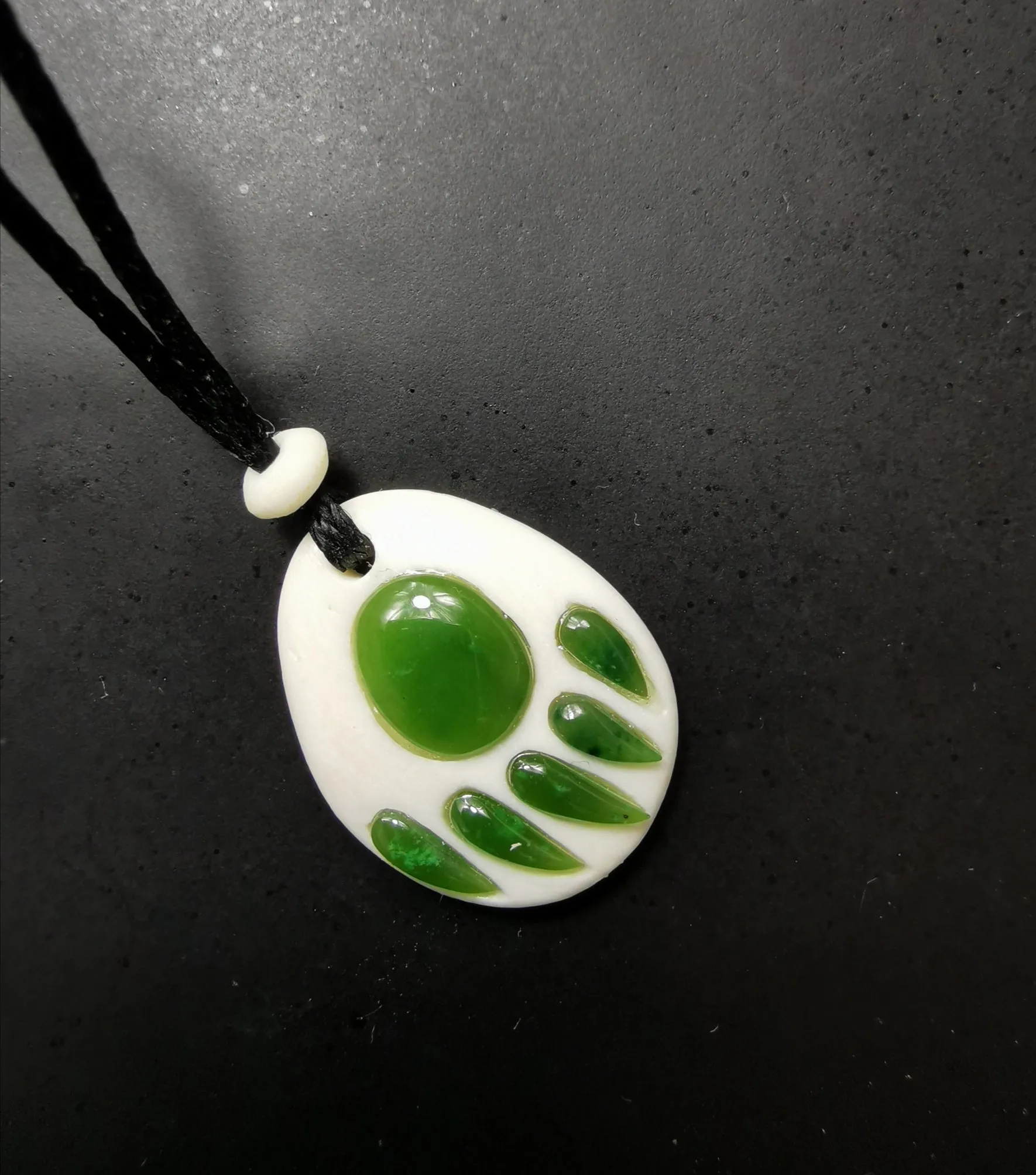 Jade Bear Paw on Bone Necklace #1153
