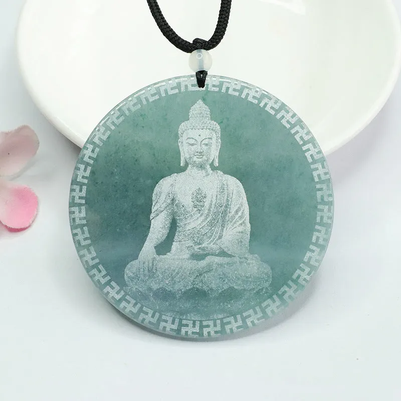 Jade Buddha Carved Pendant in Sterling Silver from the Fortune's Favor Collection