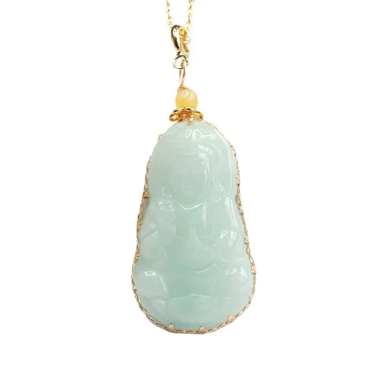 Jade Guanyin Pendant Necklace crafted with A-grade Myanmar Natural Jade