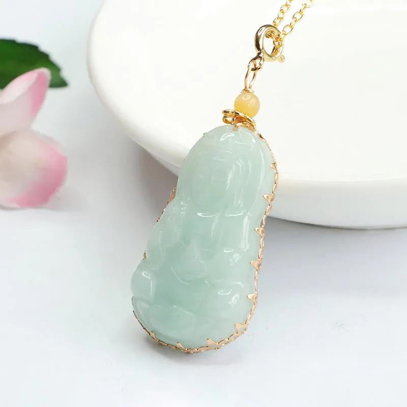 Jade Guanyin Pendant Necklace crafted with A-grade Myanmar Natural Jade