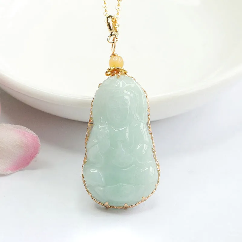 Jade Guanyin Pendant Necklace crafted with A-grade Myanmar Natural Jade