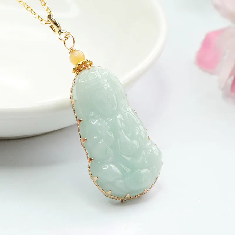 Jade Guanyin Pendant Necklace crafted with A-grade Myanmar Natural Jade