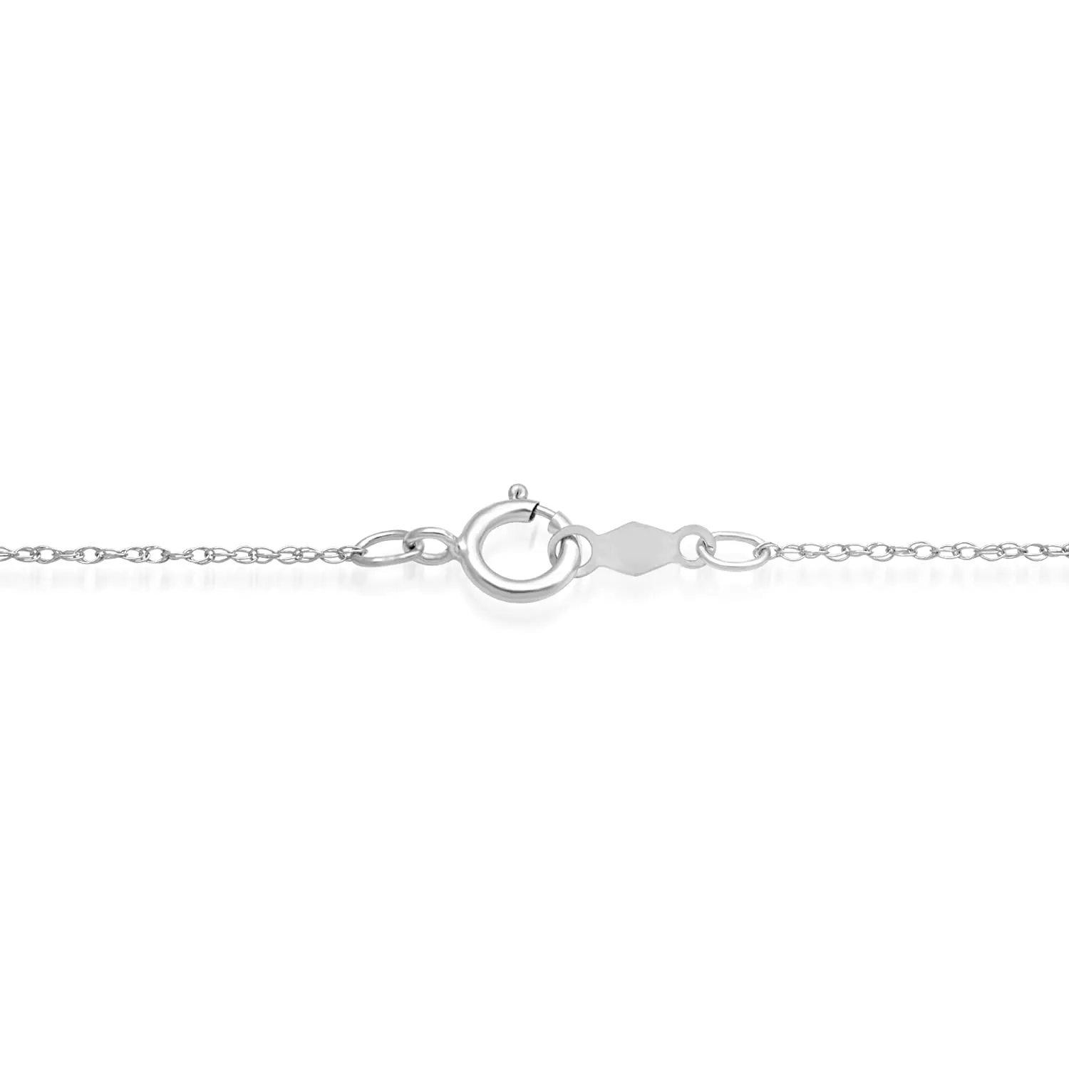 Jewelili 10K White Gold With Created Sapphire and Created White Sapphire with Natural White Diamonds Teardrop Pendant Necklace