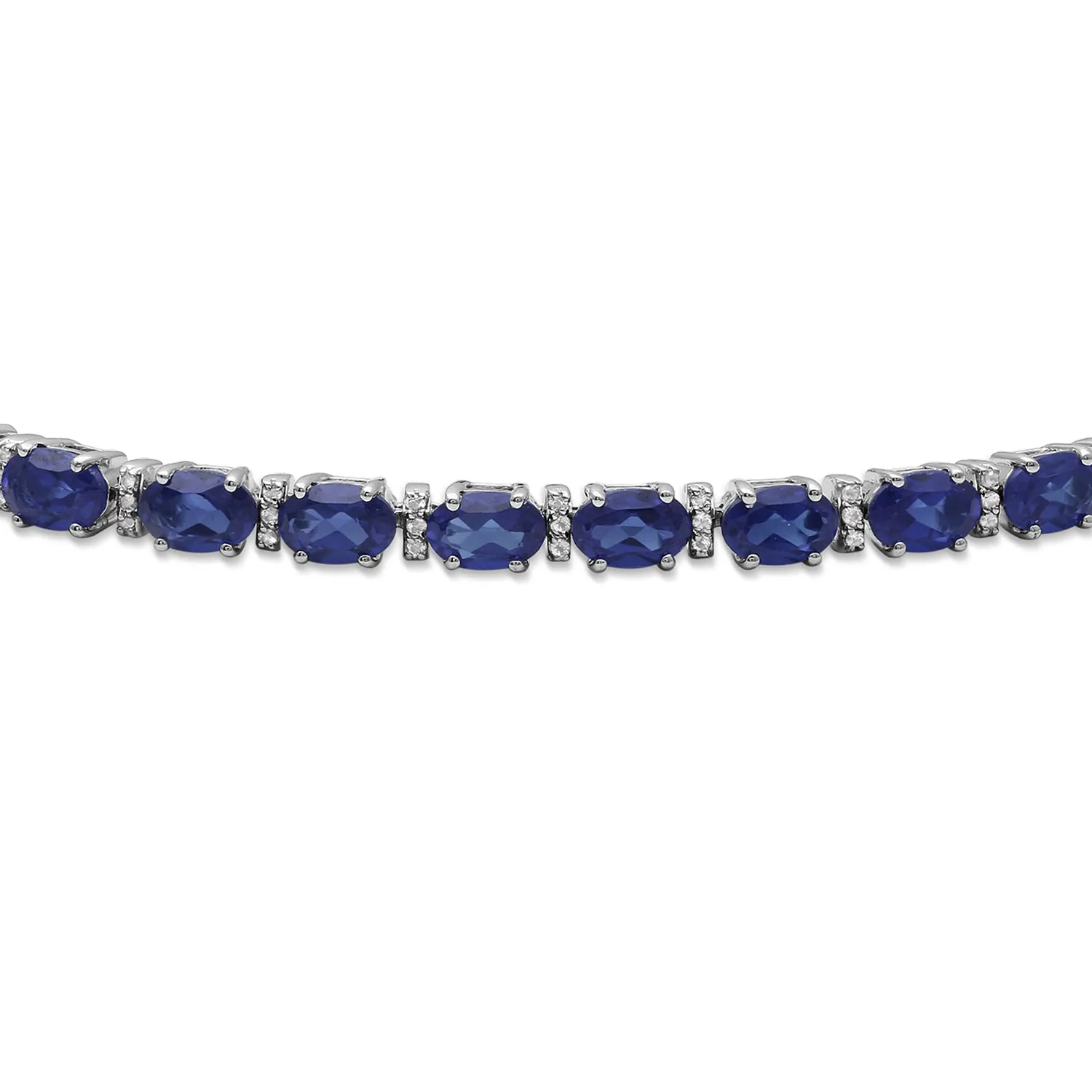 Jewelili Sterling Silver With 6x4mm Oval Created Blue Sapphire and Round White Topaz Bolo Bracelet