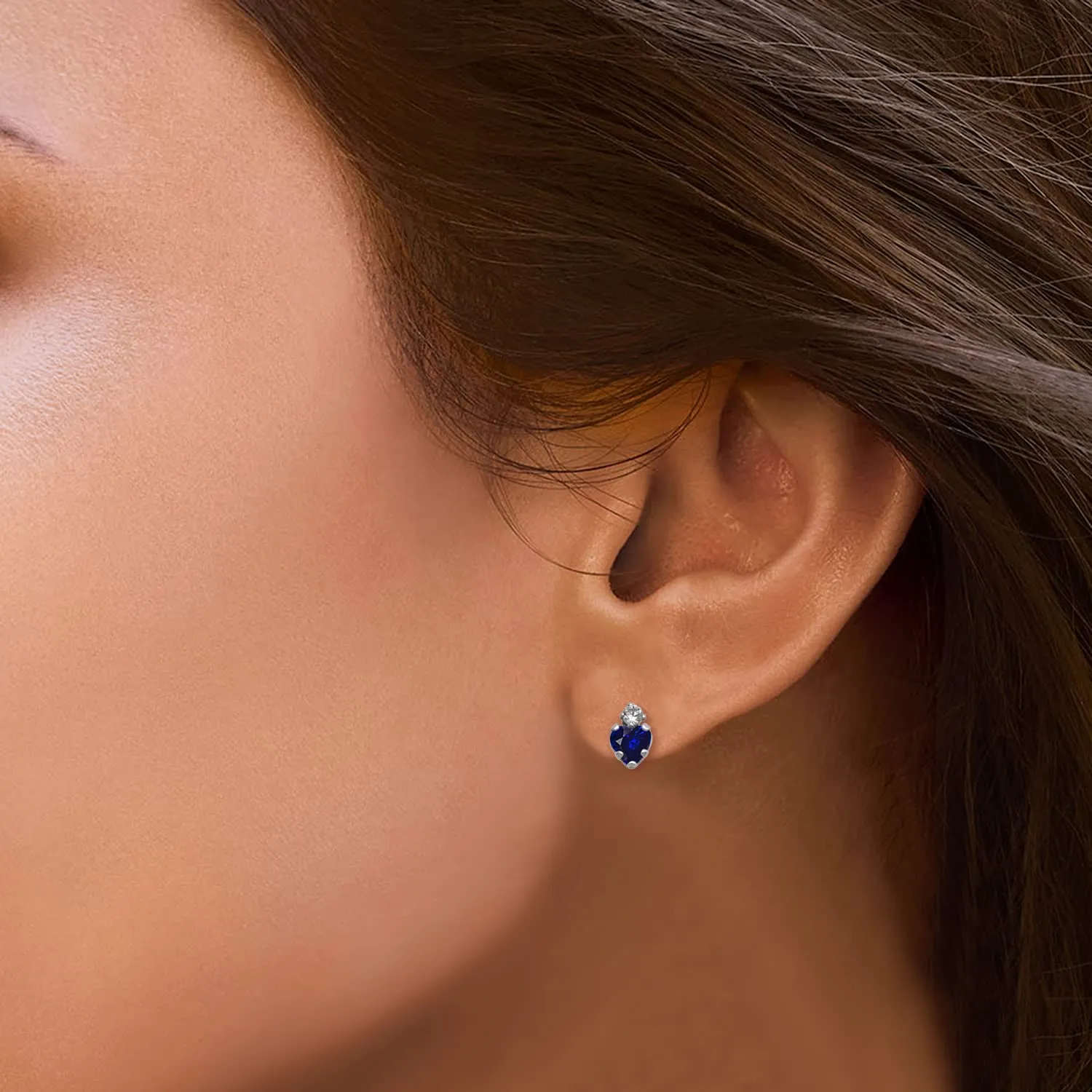Jewelili Sterling Silver With Created Blue Sapphire and Cubic Zirconia Earrings Pendant Necklace Box Set