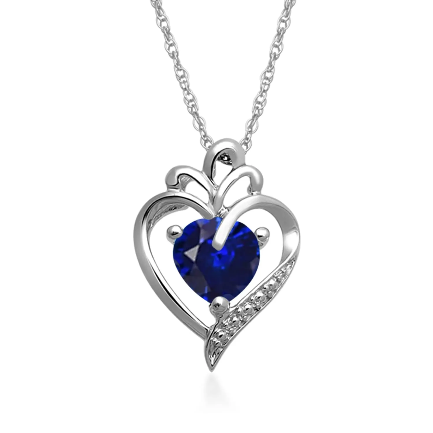 Jewelili Sterling Silver With Created Blue Sapphire and Cubic Zirconia Earrings Pendant Necklace Box Set