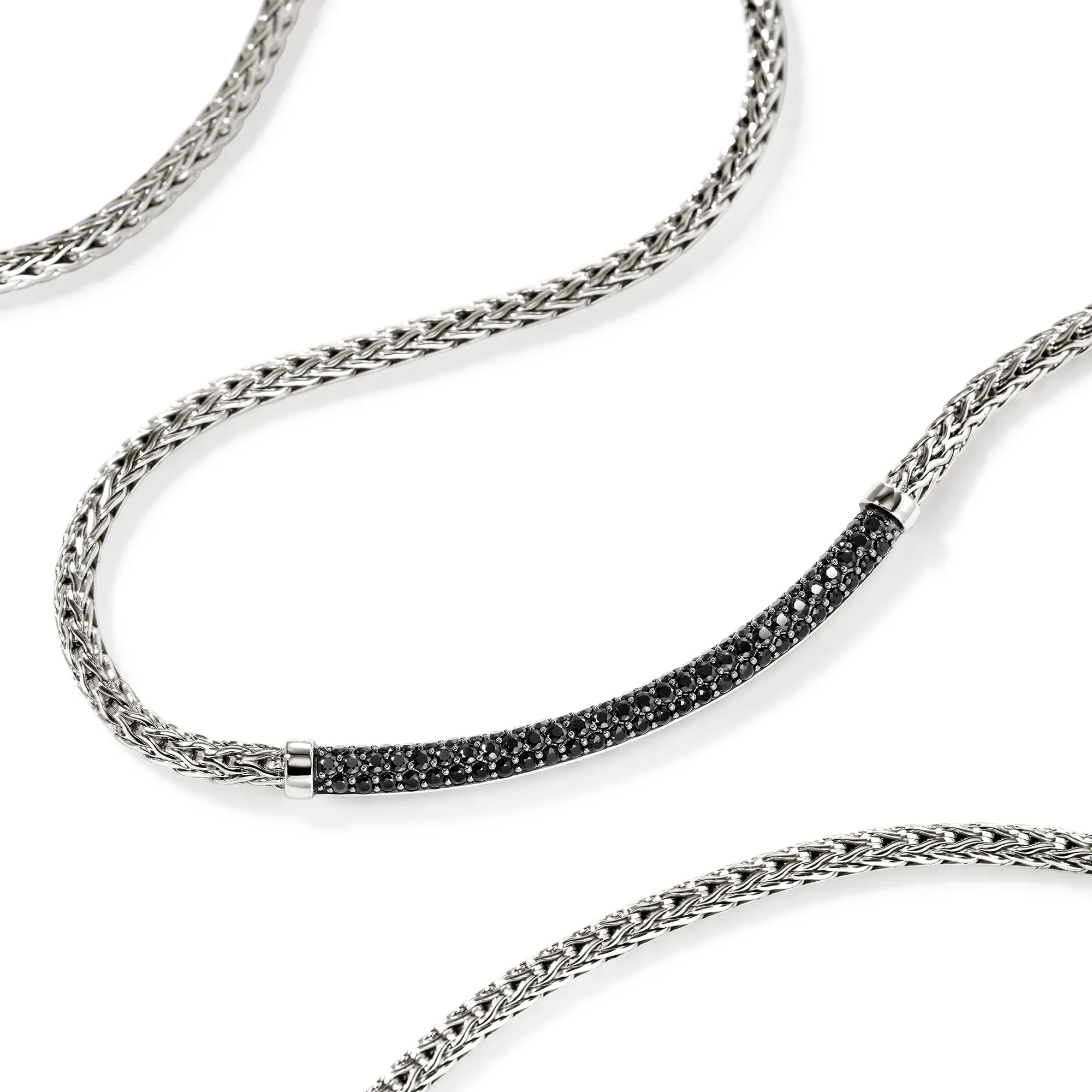 JOHN HARDY ESSENTIAL STERLING SILVER PAVE BLACK SAPPHIRE BAR NECKLACE