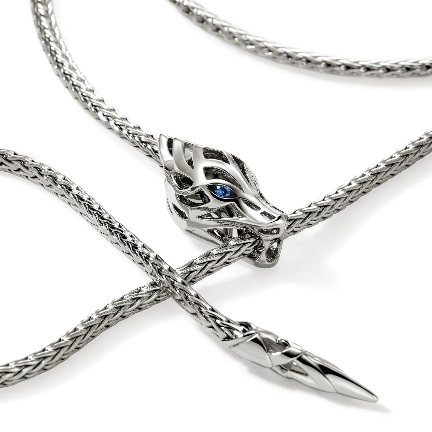 John Hardy Naga Sterling Silver Mini Chain Necklace with Blue Sapphire Eyes