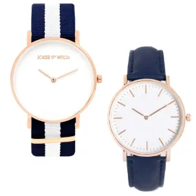 Joker & Witch Stainless Steel Olly & Maddy Couple Analogue Watches, White Dial, Black Band