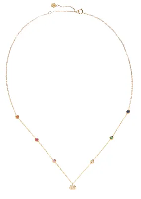 Kitty Charm and Gemstone Bezel Station Necklace