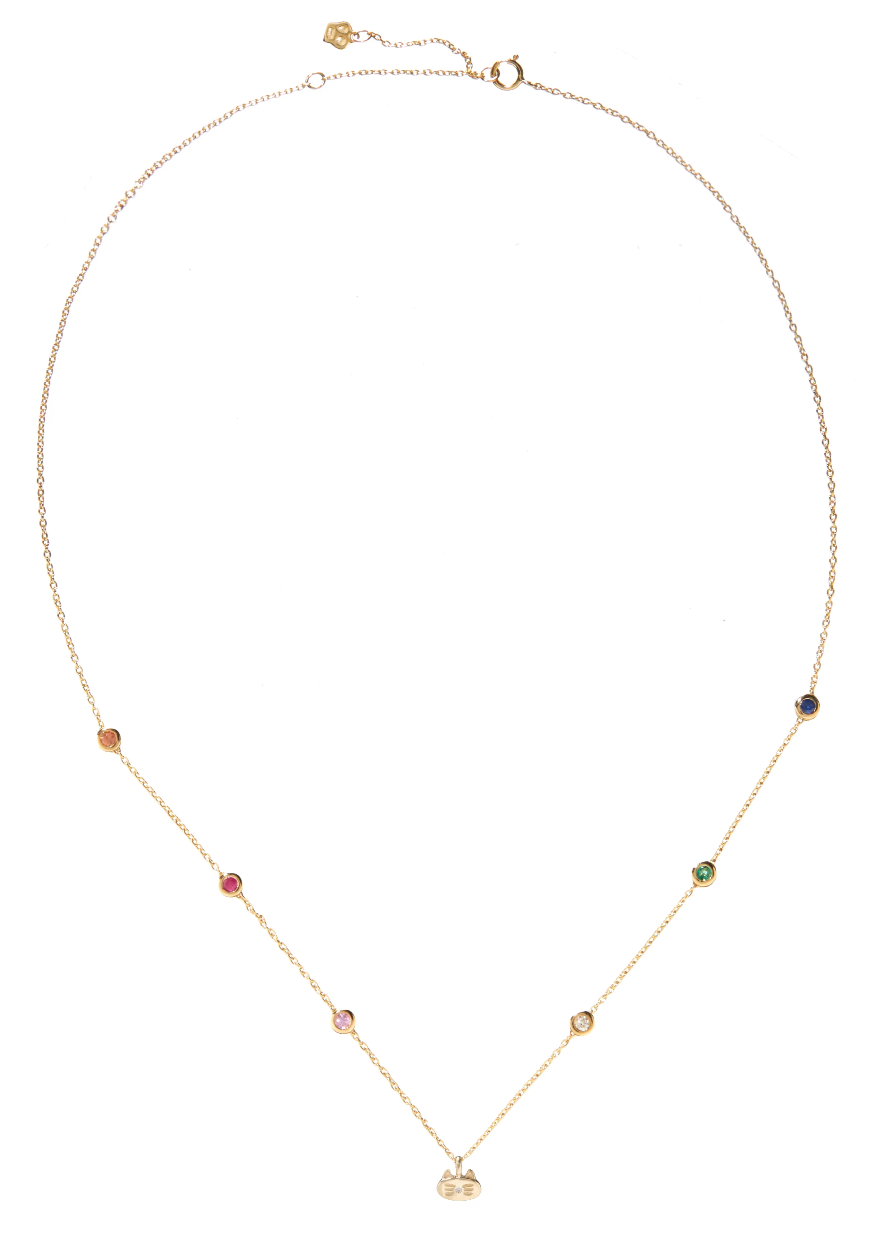 Kitty Charm and Gemstone Bezel Station Necklace
