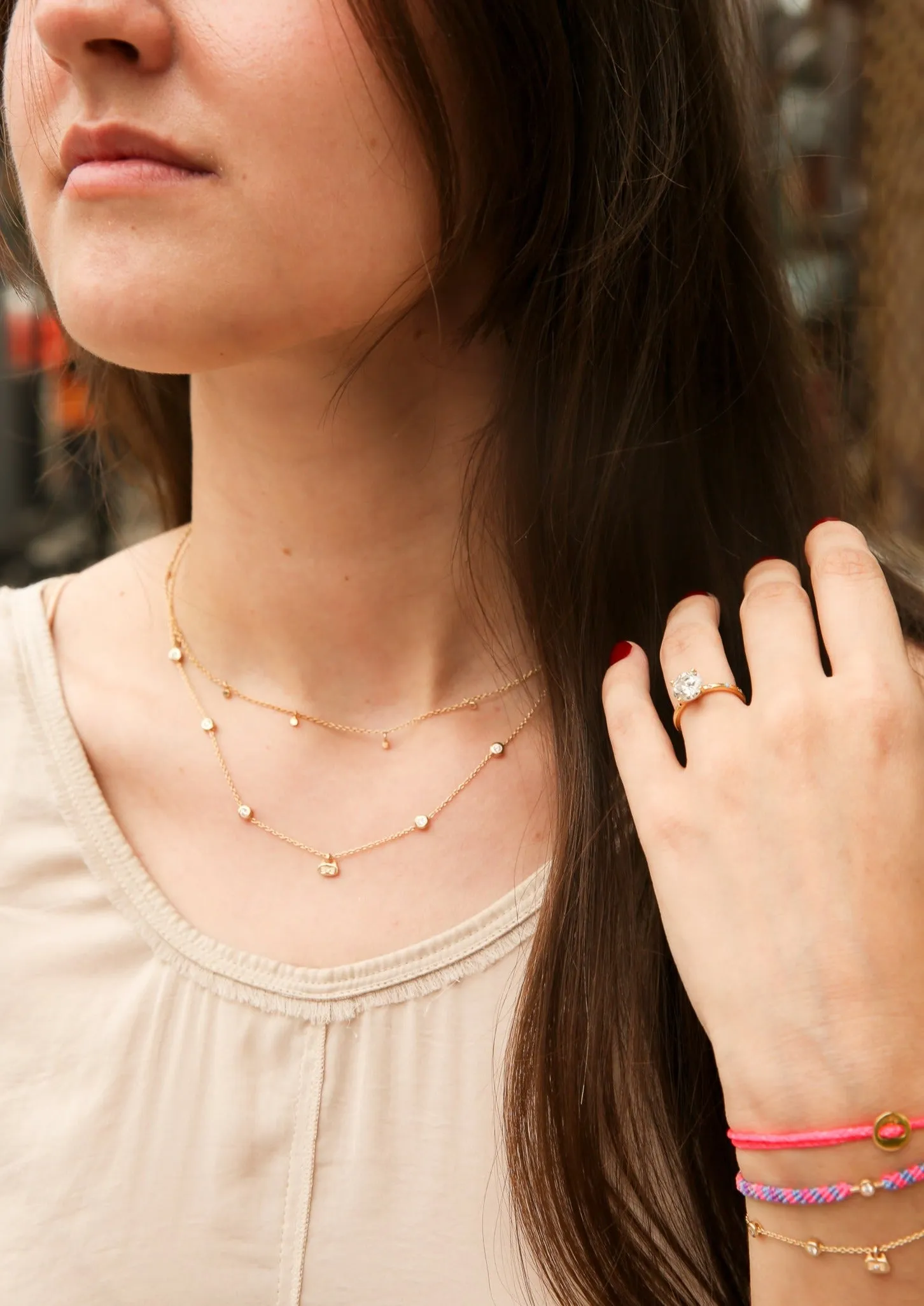 Kitty Charm and Gemstone Bezel Station Necklace