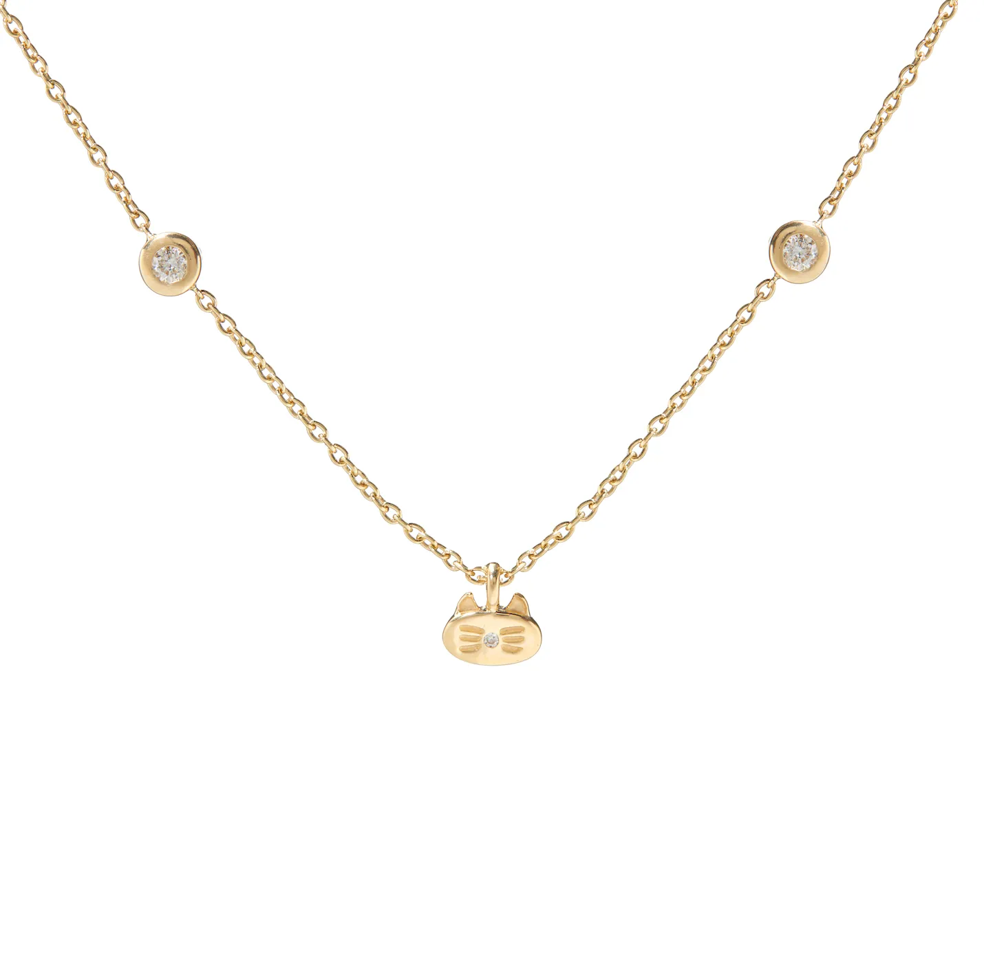 Kitty Charm and Gemstone Bezel Station Necklace