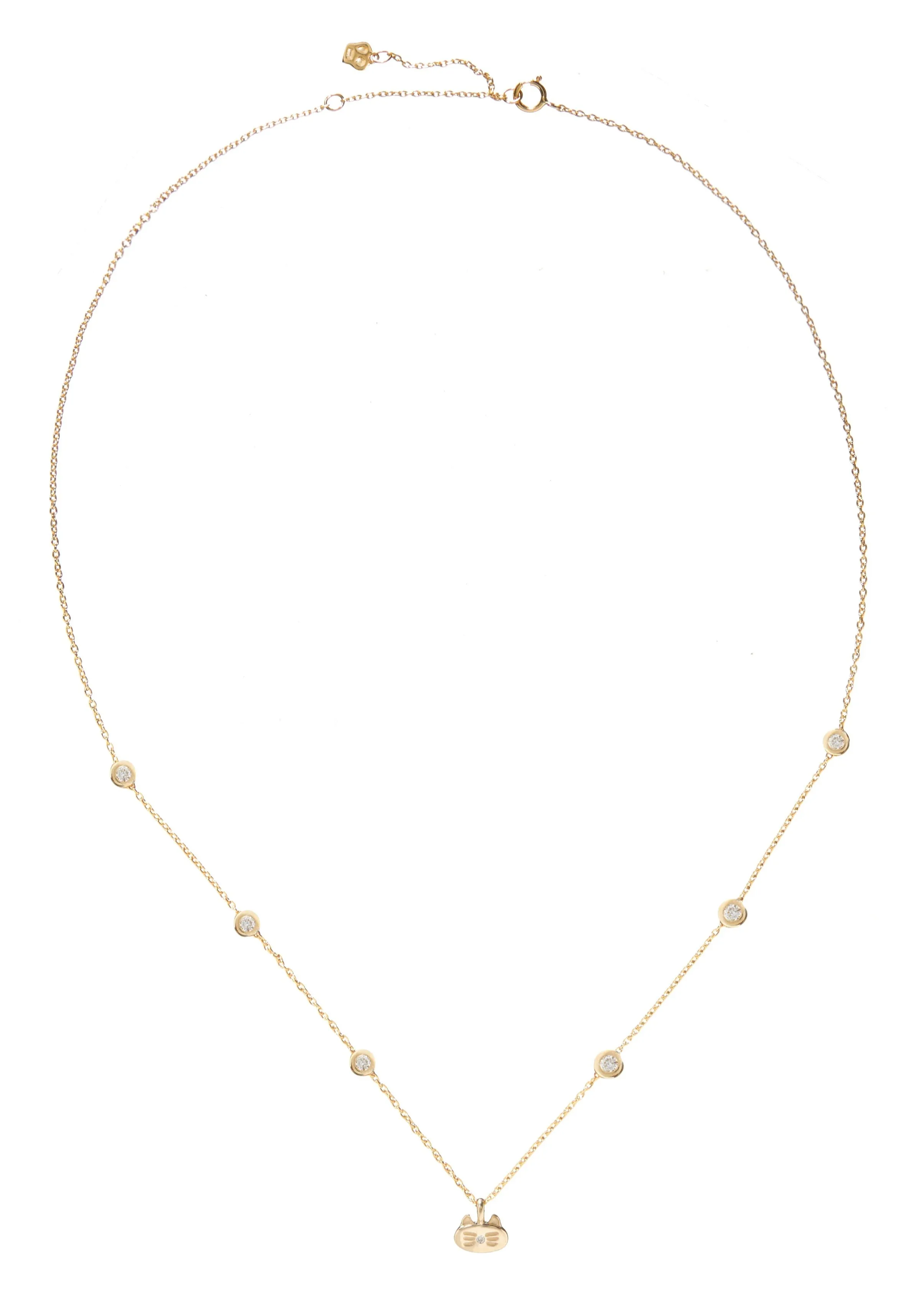 Kitty Charm and Gemstone Bezel Station Necklace