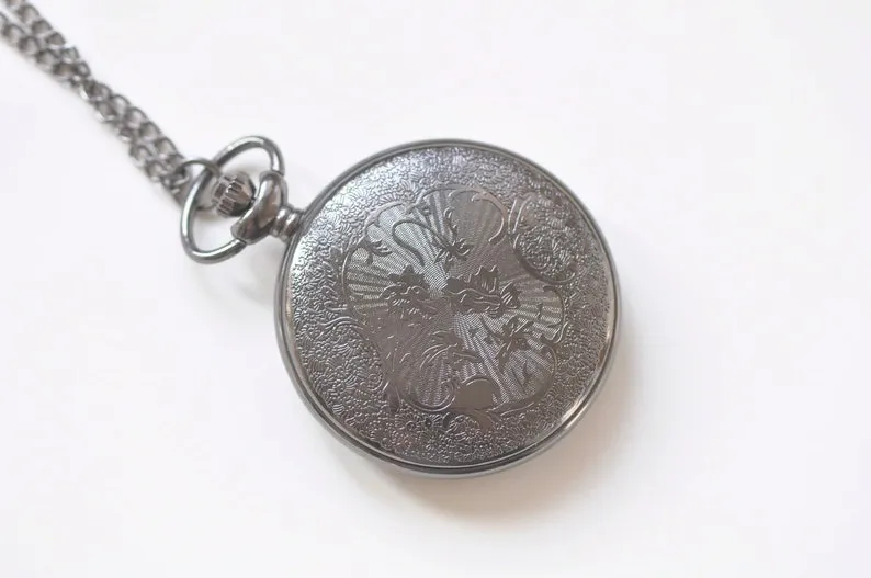 Large Black Cover Round Pocket Watch Pendant Set of 1 A6641