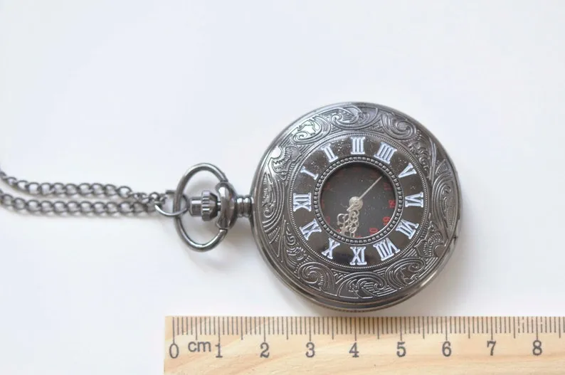 Large Black Cover Round Pocket Watch Pendant Set of 1 A6641