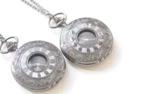 Large Black Cover Round Pocket Watch Pendant Set of 1 A6641