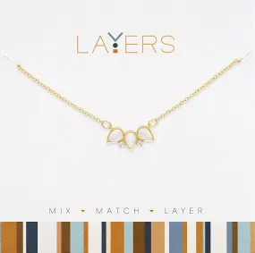 LAY167G Gold White Opal Petals Layers Necklace