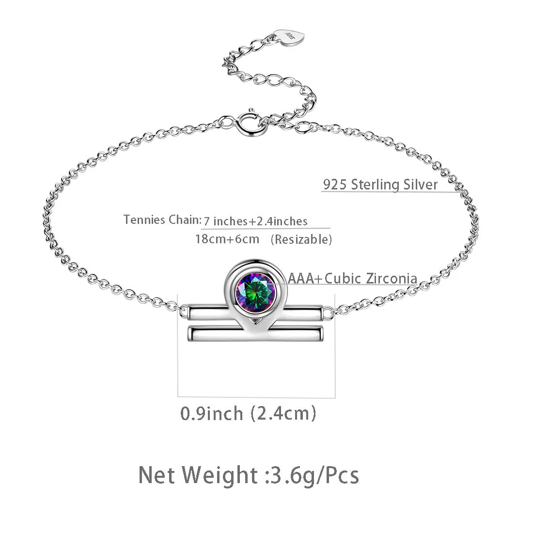 Libra Bracelet Women Girls Jewelry Birthday Gift Mystic Topaz Sterling Silver