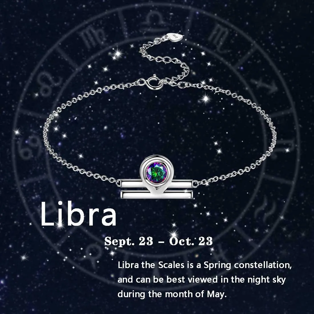 Libra Bracelet Women Girls Jewelry Birthday Gift Mystic Topaz Sterling Silver
