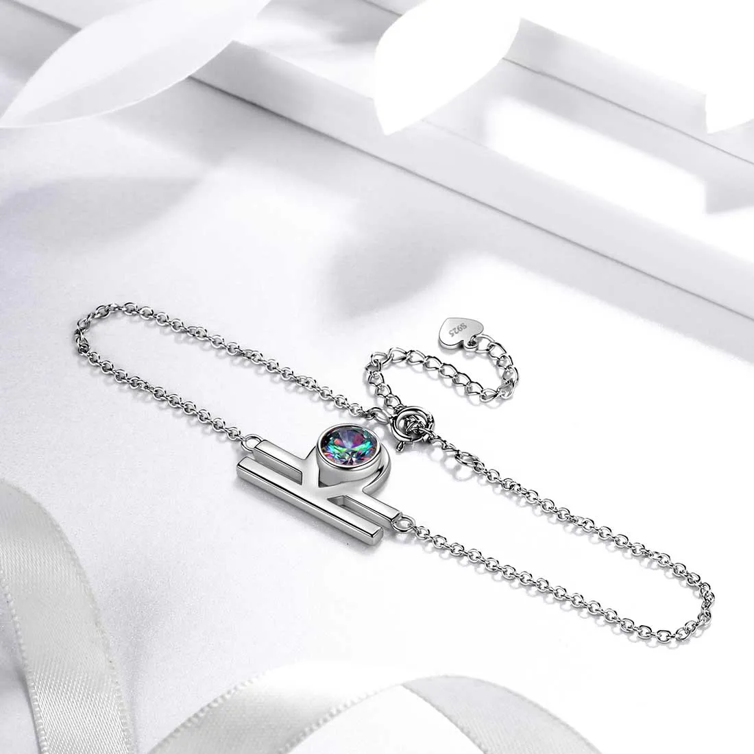 Libra Bracelet Women Girls Jewelry Birthday Gift Mystic Topaz Sterling Silver