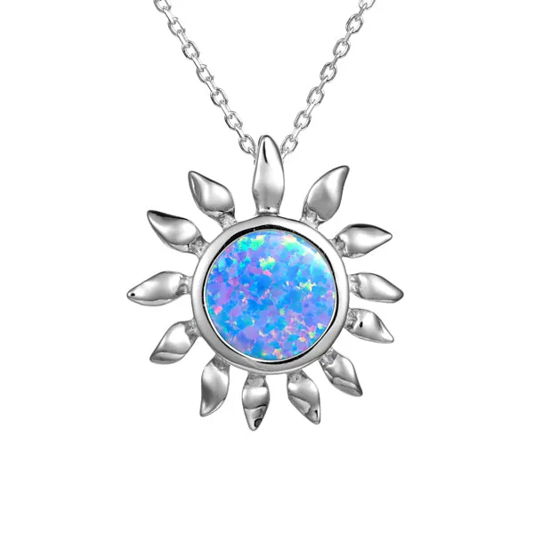Life@Sea Genuine Sterling Silver & Synthetic Opal Sun Pendant Necklace