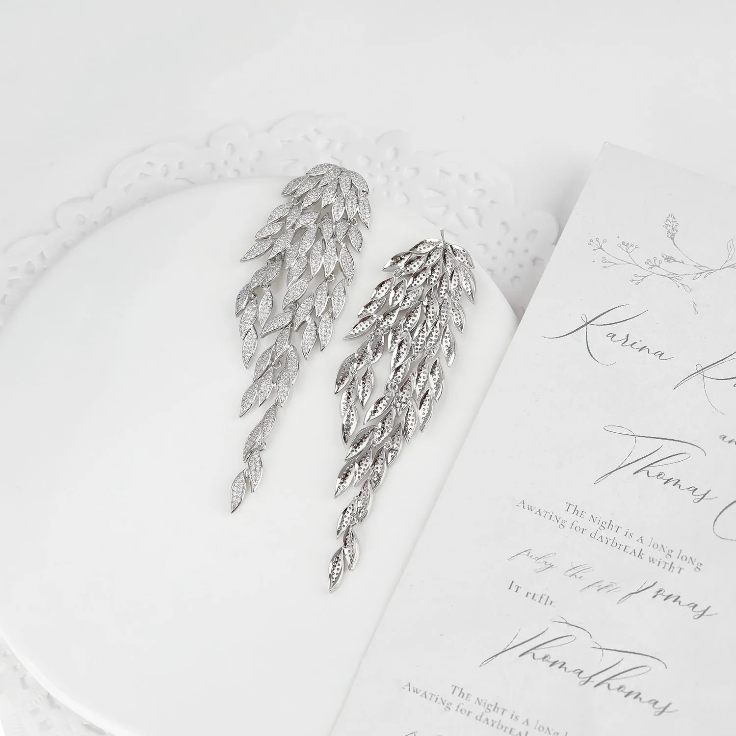Long Cubic Zircon Leaves Popular Earrings, Drop Crystals Earring for Bride, Women Girl Birthday Party Jewelry CE11900