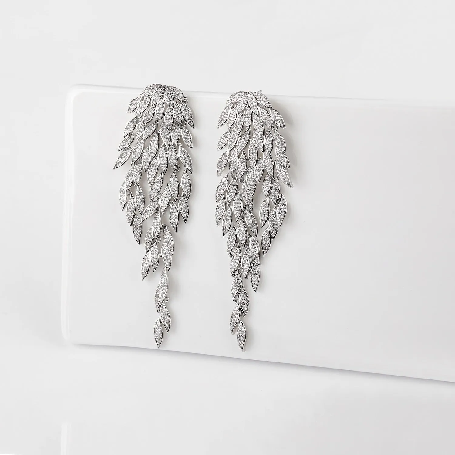 Long Cubic Zircon Leaves Popular Earrings, Drop Crystals Earring for Bride, Women Girl Birthday Party Jewelry CE11900