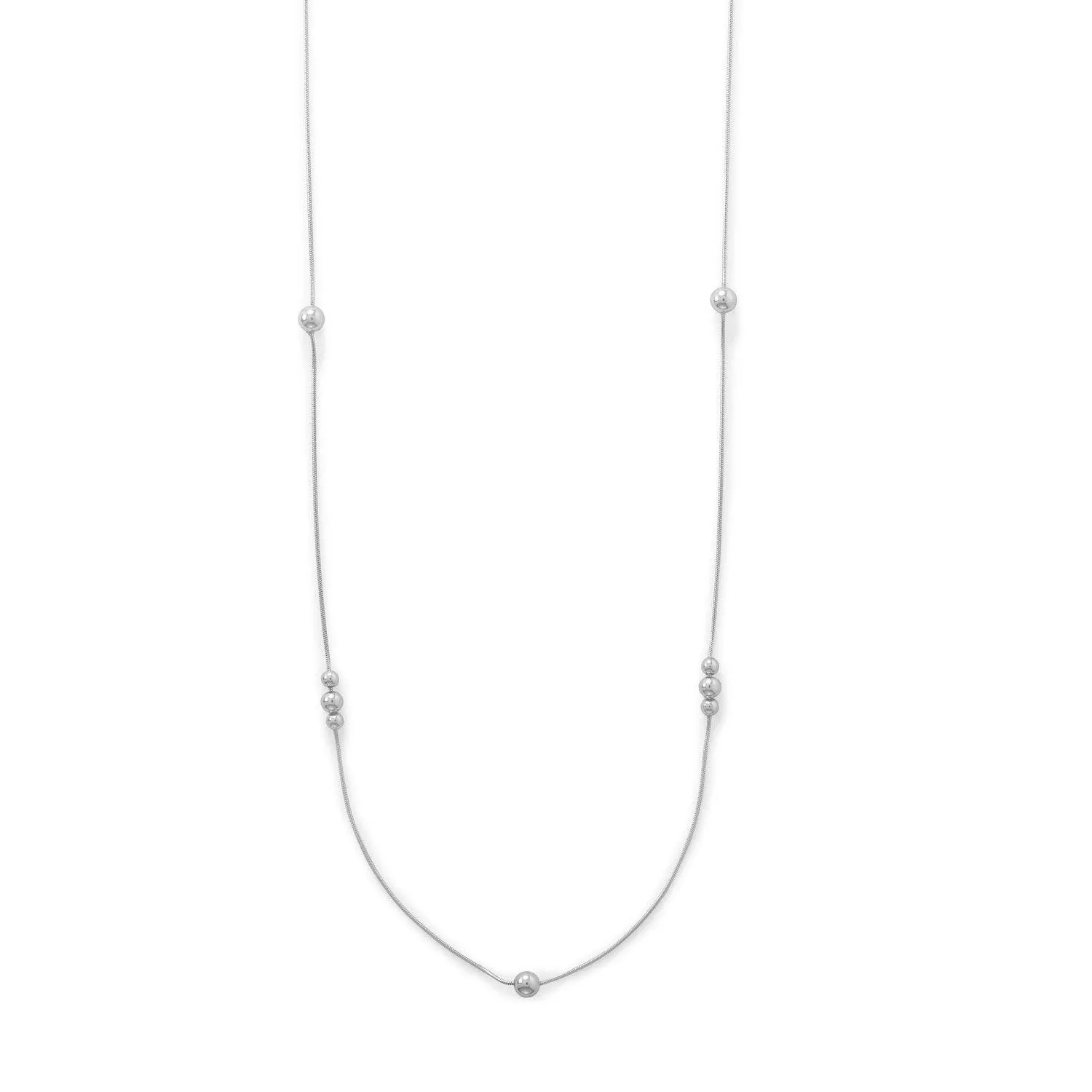 Long Silver Snake Chain with Beads Necklace