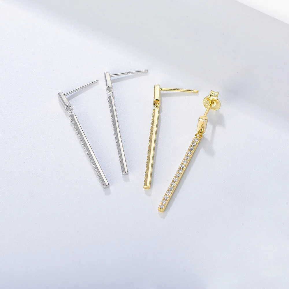 Long Single Row Zircon Silver Drop Earrings for Women