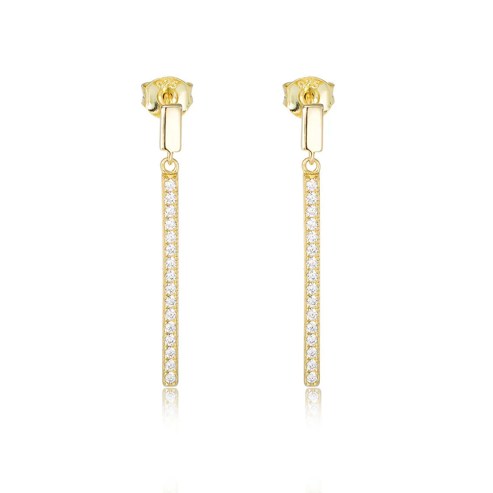 Long Single Row Zircon Silver Drop Earrings for Women