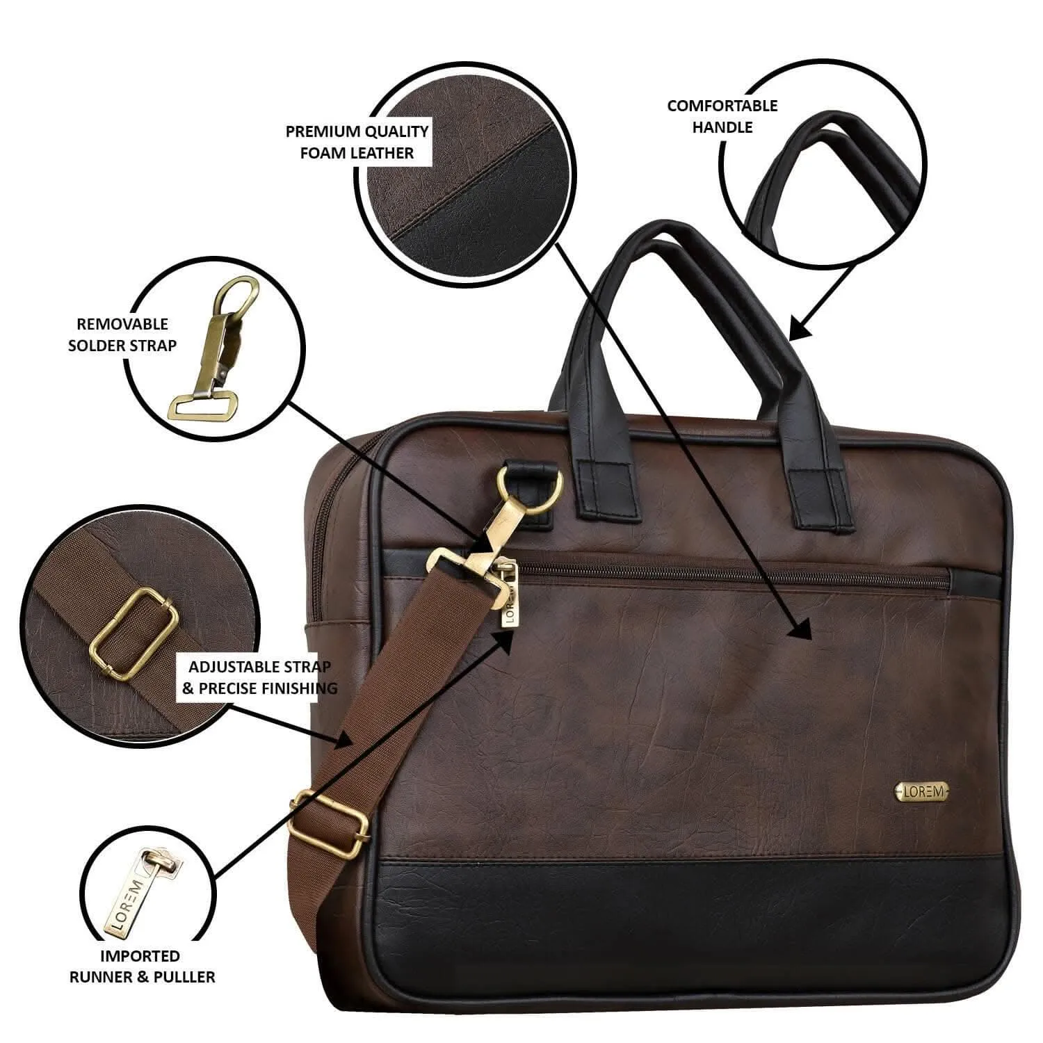LOREM Brown & Black Color Faux Leather 10L Messenger Bag For Men & Women (BG33)