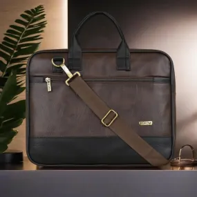 LOREM Brown & Black Color Faux Leather 10L Messenger Bag For Men & Women (BG33)