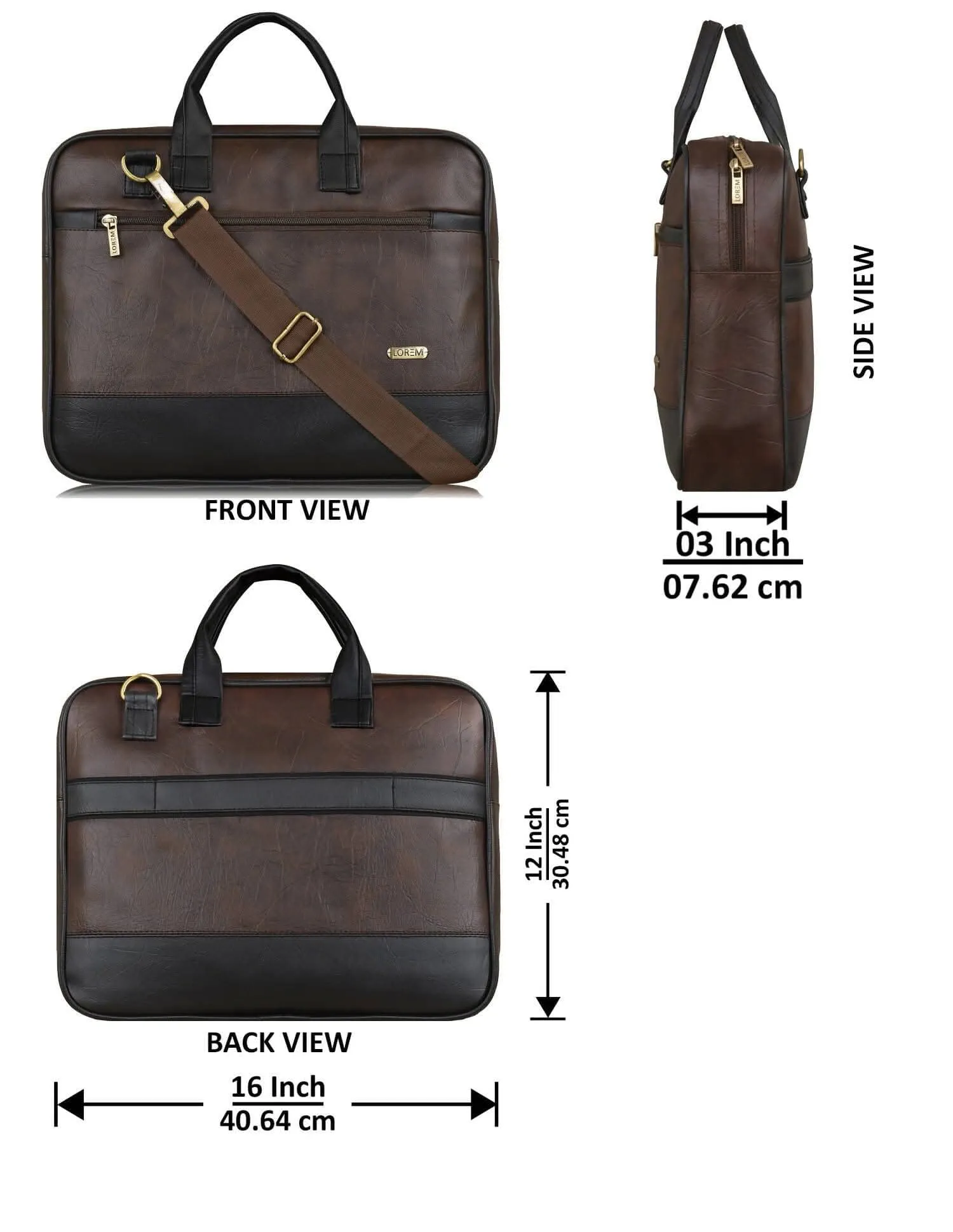LOREM Brown & Black Color Faux Leather 10L Messenger Bag For Men & Women (BG33)